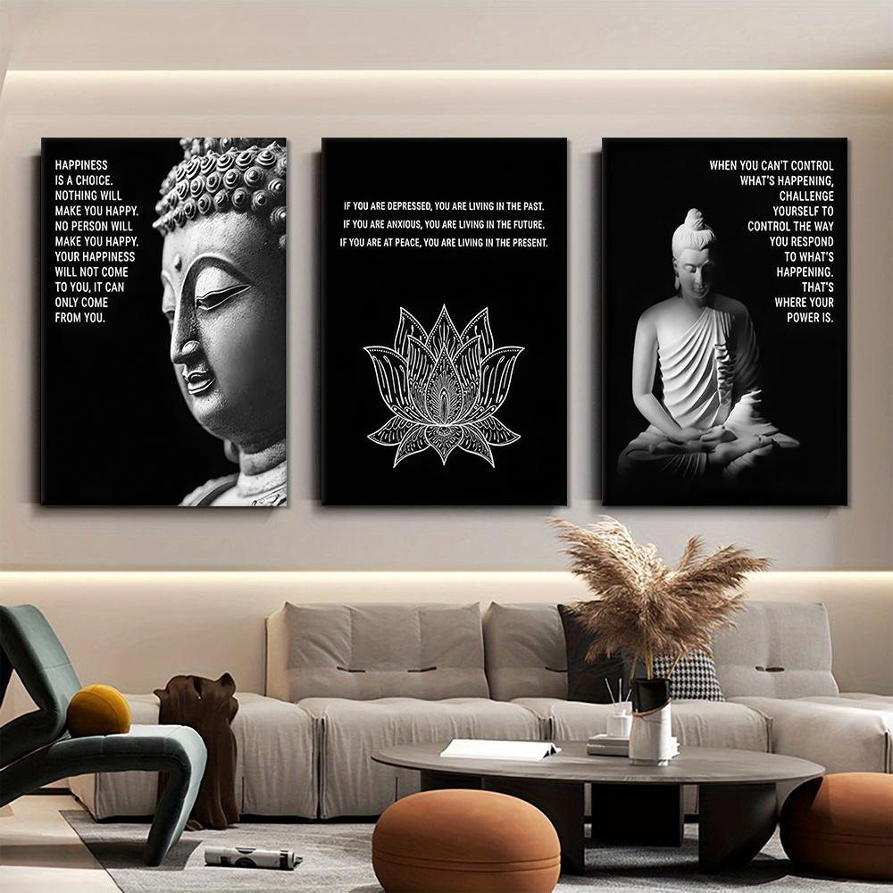 3-piece Set of Zen Buddha Statues, Canvas Paintings, Black and White, Modern Minimalist Living Room and Bedroom Decorations, Med