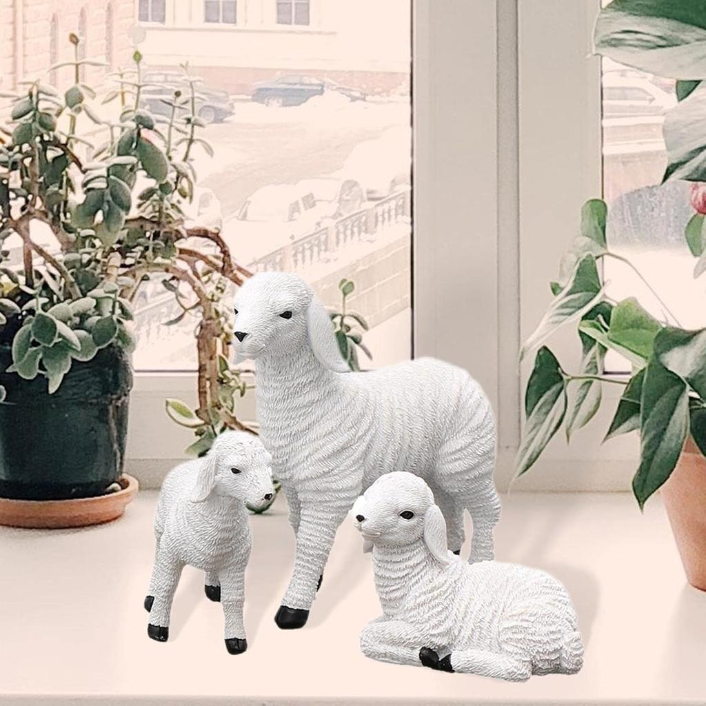 Bothyi Resin Figurine Lamb Ornament Decor for Garden Farm Yard Gifts Artificial Lamb Craft, 3 Lambs