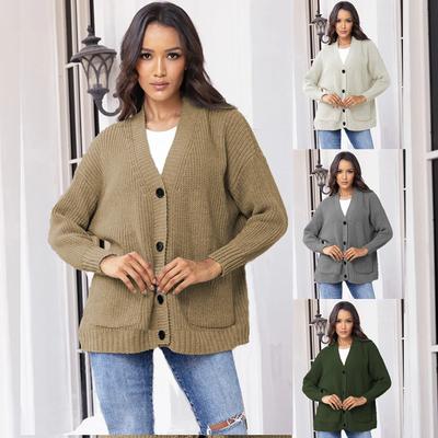 Women Warm Knitted Sweater Long Sleeve Knit Fall Cardigans Sweaters Button Down Open Front Pullover Jumpers Outerwear