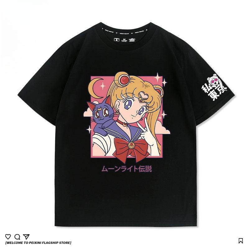 New Sailor Moon Aqua Ice Anime and Cartoon Accessories for Shortsleeved Tops Cute Couplestyle Shortsleeved Tshirts With