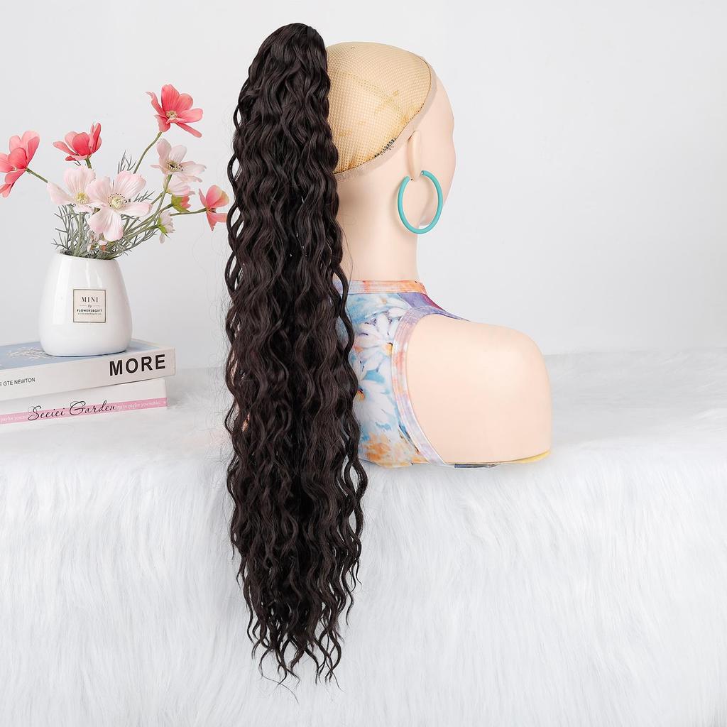 Coda di Cavallo Lunga Profondamente Ondulata Riccia Estensione per Capelli a Coda con Pinza a Morsetto Coda di Capelli Sintetica per Donne Uso Quotidiano