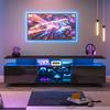 Móvel de TV 160*40*45cm, Suporte com 2 Armários, Alto Brilho com Tira de LED, Centro de Entretenimento com 8 Prateleiras, MDF, TV de 70 Polegadas, Preto