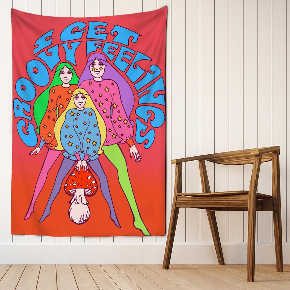 Retro Girl Tapestry Wall Hanging Colorful Boho Hippie Tapiz Aesthetic Room Home Decor Background Fabric