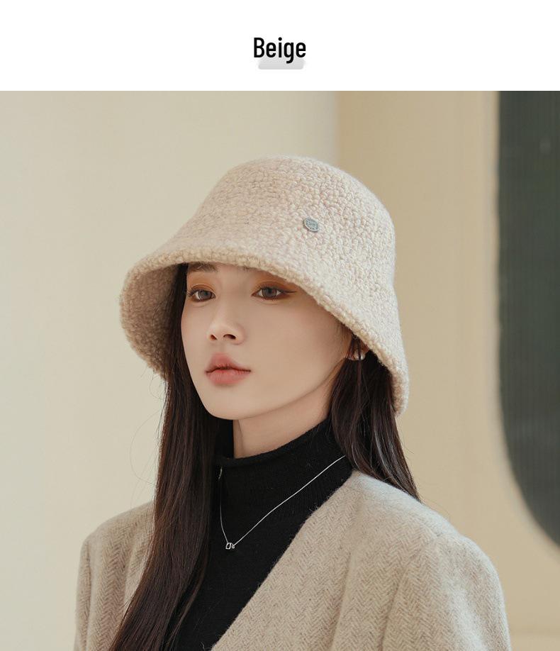 Körniger Woll-Damen-Bucket-Hat - Gesichtsschlankmachend, Breite Krempe, Warm für Herbst/Winter