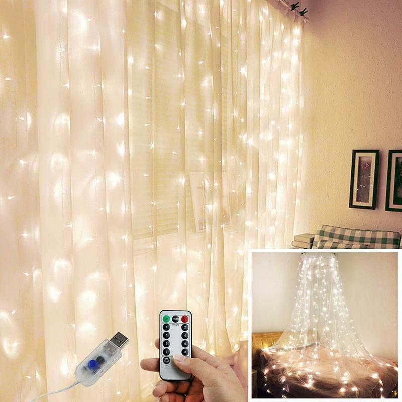 Magical 300 Led Curtain Fairy Hanging String Lights With 8 Glorious Lighting Modes