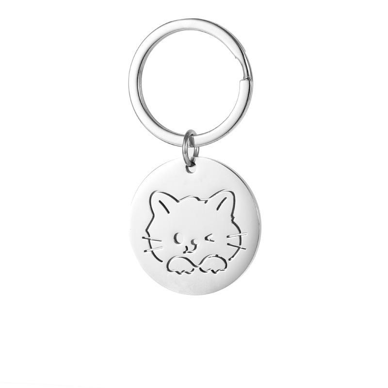 

Polished Cartoon Animal Stainless Steel Keychain Bear Rabbit Cat Design Minimalist Style Practical Bag Pendant