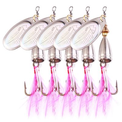 5pcs Spoon Spinner Metal Fishing Lure  Sequin Artificial Wobbler Fishing Bait With Strong Treble Hooks Lures