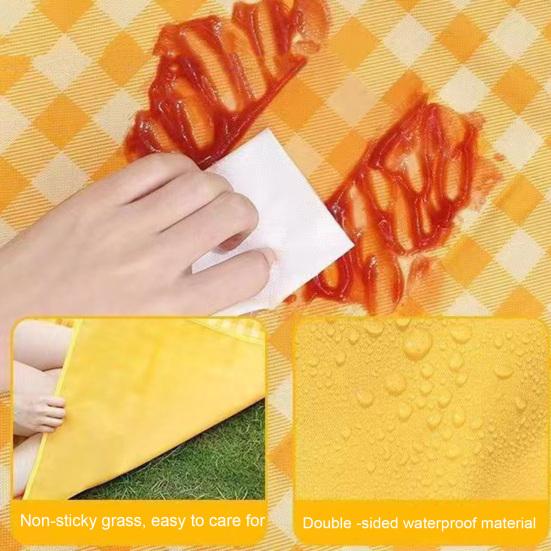 Foldable Picnic Mat Waterproof Sand Blanket Extra Large Picnic Rug Healthy Odor-Free Fabric Yellow Red Stripe Blanket for Beach