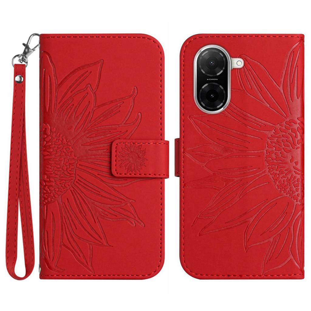 For Xiaomi Redmi A5 4G (171.7mm)/Poco C71 4G Case Sunflower Imprint Leather Wallet Phone Cover with Wrist Strap