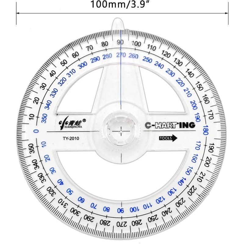 360°-Winkelmesser, 2 Stück, Winkelmesser aus Kunststoff, Mathematik-Winkelmesser, transparentes Winkelmesser, Lineal, Zeichenwerkzeuge, Kreis-Winkelmesser für Geometrie