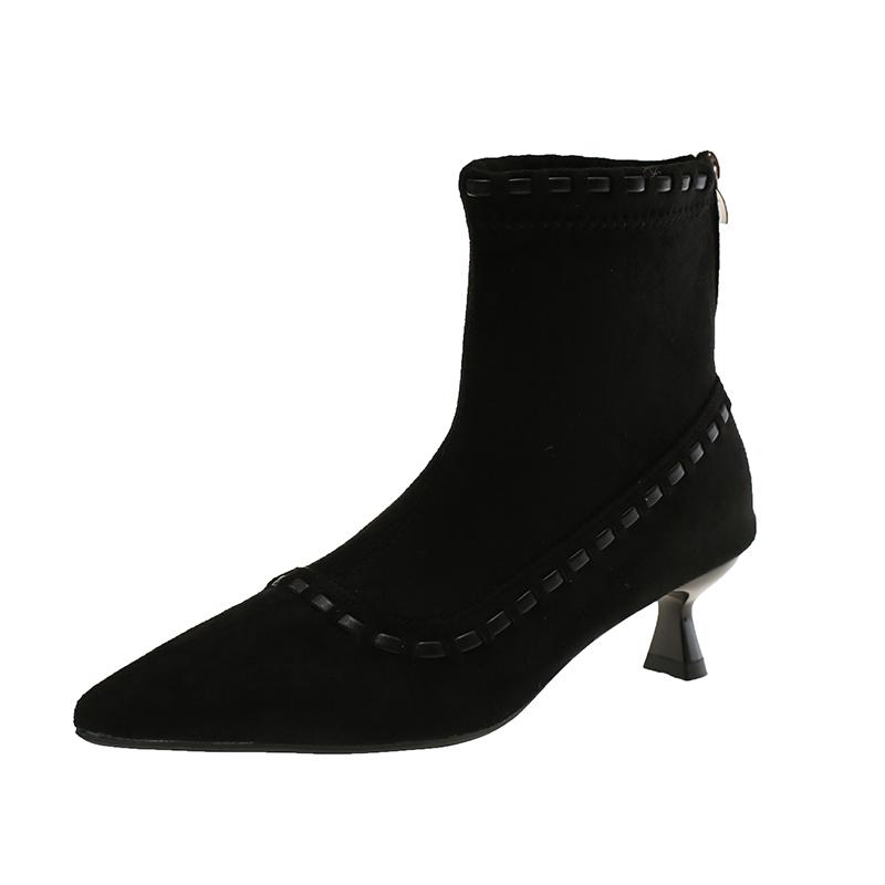 

French Stretch Suede Pointed Toe Booties 2026 Fashionable New Thin and Versatile Autumn and Winter Women s Boots 35 чёрный