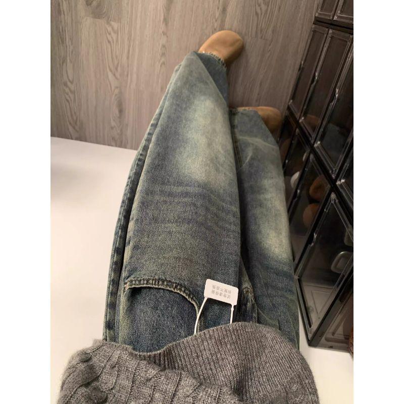 Women's High Waist Blue Retro Wide-Leg Jeans - Autumn New Design, Loose Fit, Floor-Length Slimming Pants
