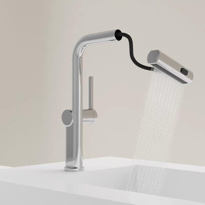 White/Black Brass Waterfall Pull Kitchen Faucet Rain Hot And Cold Mixed Water Sink Faucet Retractable Sprayer Sink Tap Crane
