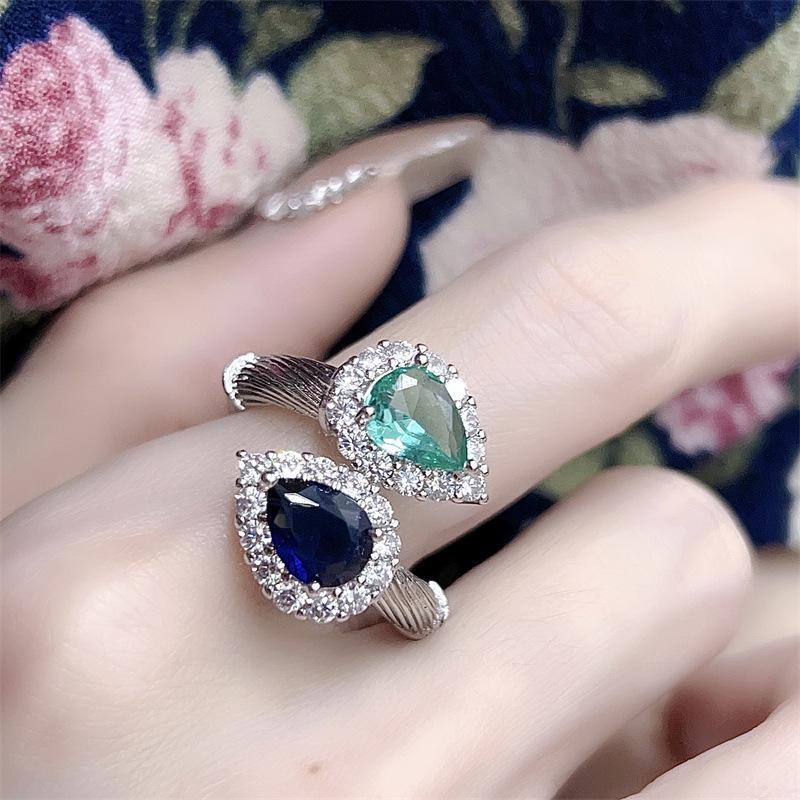 Elegant Two-Tone Water Drop Stone Ring for Women — French Romantic Index Finger Accessory Adjustable Open