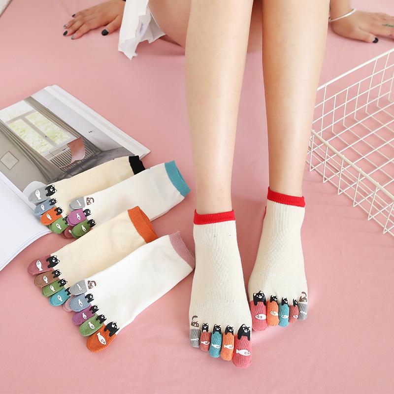 Korean Style Women's Cartoon Toe Socks - Colorful, Dot Design, Five-Finger Style