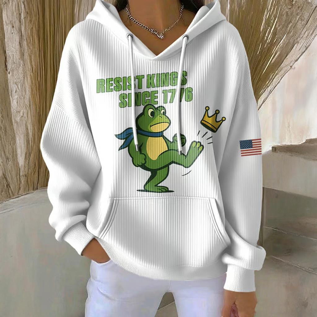 Women's Loose And Comfortable Drawstring V-neck Long Sleeved Print Hoodie