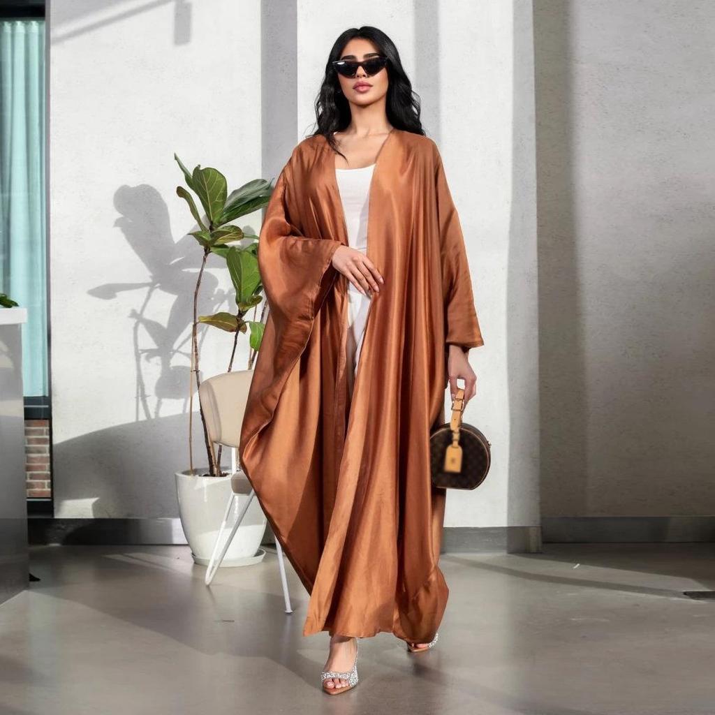 MQ137 Women's Solid Color Cardigan Robe Abaya - Middle Eastern Turkish Style
