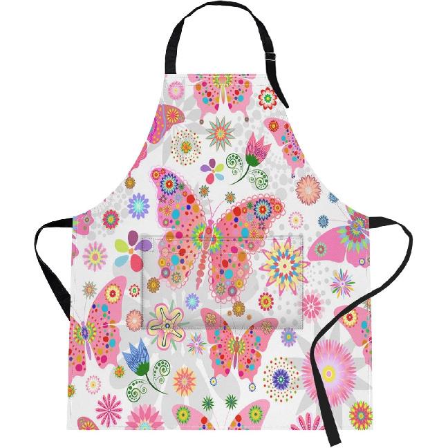 Britimes Butterfly Apron Floral Colorful Butterflies Flowers Aprons Kitchen Cooking Gardening for Women With Pockets