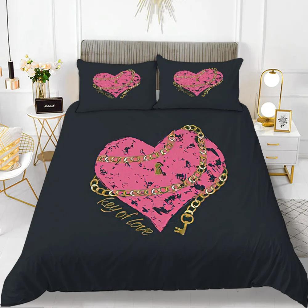 Red Love Romantic Valentine'S Day Theme Three-Piece Digital Printing Duvet Cover Bedding