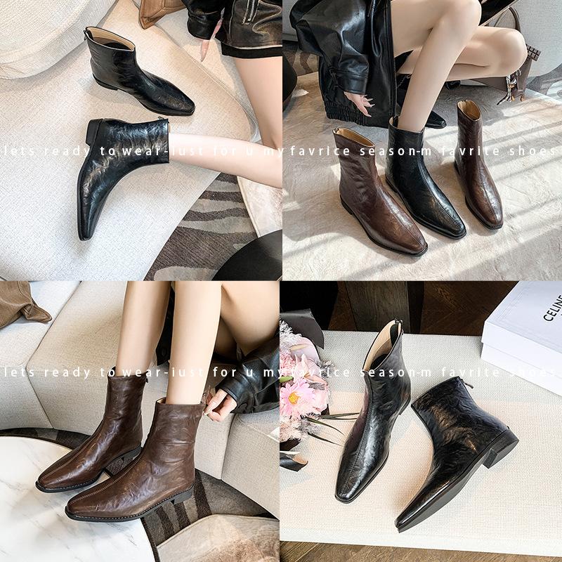 2025 Large Size Martin Boots Women's Thick Sole Height Increase and Thin Pointed Jk Small Leather Shoes Women's British Comfortable Single Shoes Fash