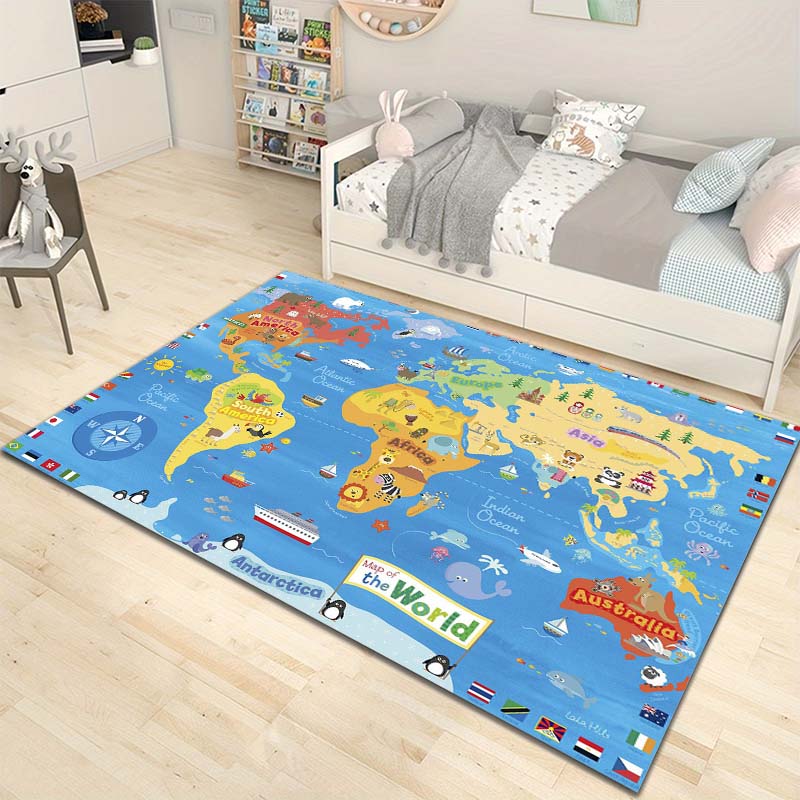 Cartoon World Map Pattern Floor Rug Carpets for Living Room Bedroom Bedside Bathroom Floor Mat Area Rug Kids Room Decor Gift