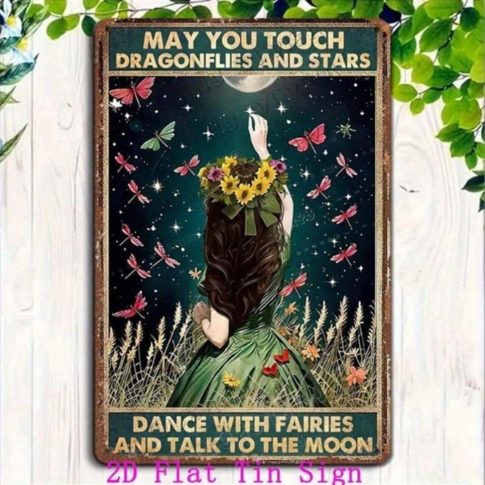 Vintage Metal Poster Moon Stars Butterflies Fairies Wall Art Fantasy Bedroom Decor