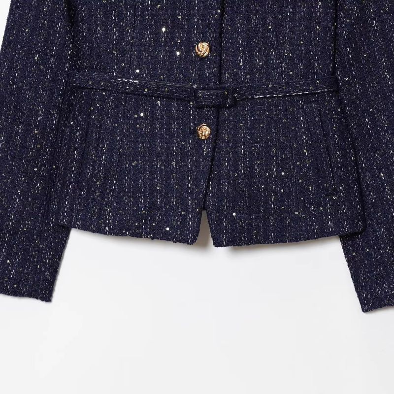 Araltay New Arrival Fashion Style Women's Clothing Fashion All-Match Casual Minimalist Long Sleeve with Belt Woolen Sequin Outwear