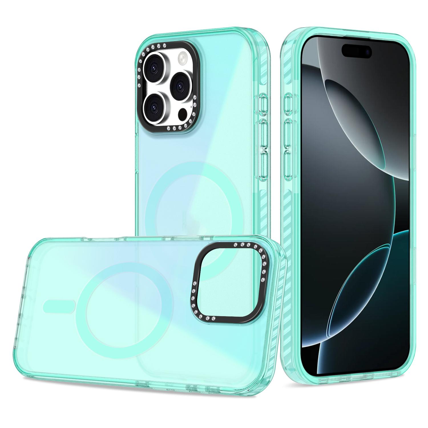 

For iPhone 16 Pro Max Magnetic Case IMD TPU + PC Phone Back Cover with Metal Lens Frame B