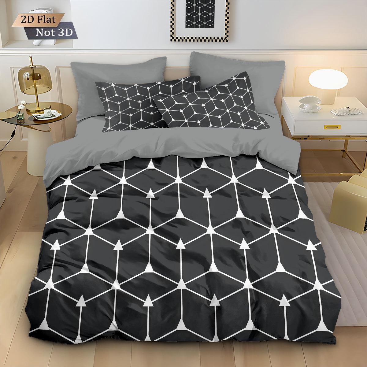 Geometric Abstract Line Print Bedding Set – Duvet Cover, Pillowcase, Bedspread 135x200 cm - Single