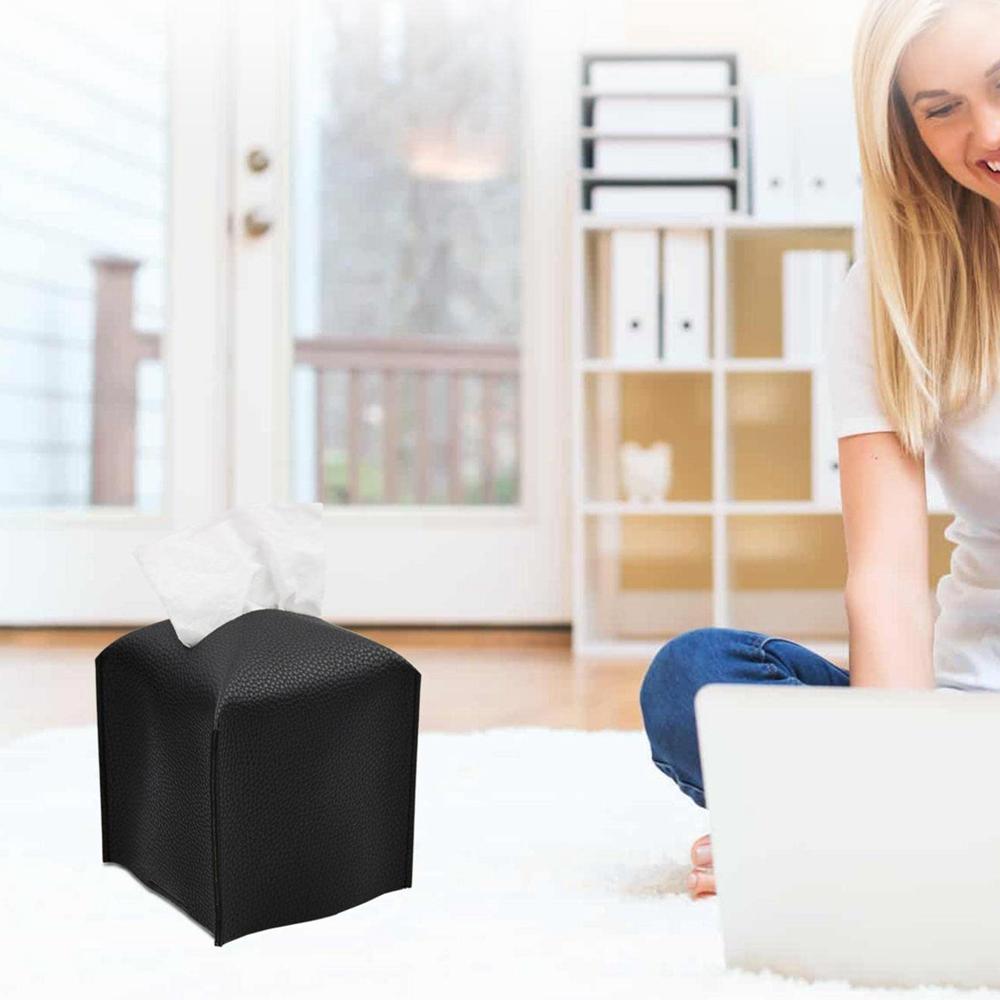 Čtvercový dekorativní držák na papírové kapesníky z PU kůže Moderní pouzdro na kapesníky Organizér/Dávkovač na obličejové papírové kapesníky do koupelny 5X5X5''