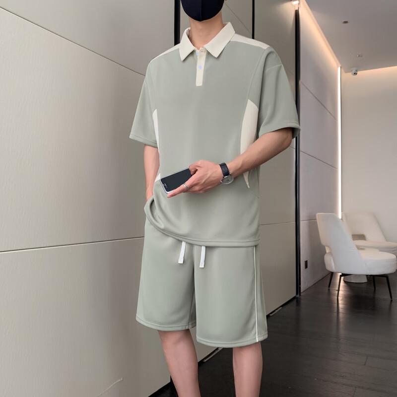 Herr sommar set med isilke pikétröja och shorts