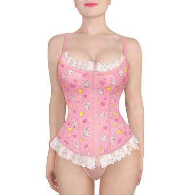 LittleForBig Rabbit Print Corset with and Body Shaper Size Small Women's Straps, Lace, Ribbons, Top,