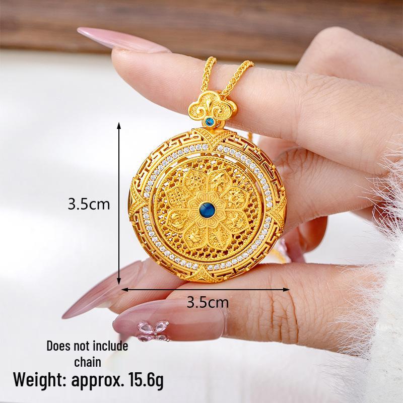 Ancient Gold Sand Eight-Treasure Compass Blessing Necklace - Chinese Retro Copper Alloy Jewelry