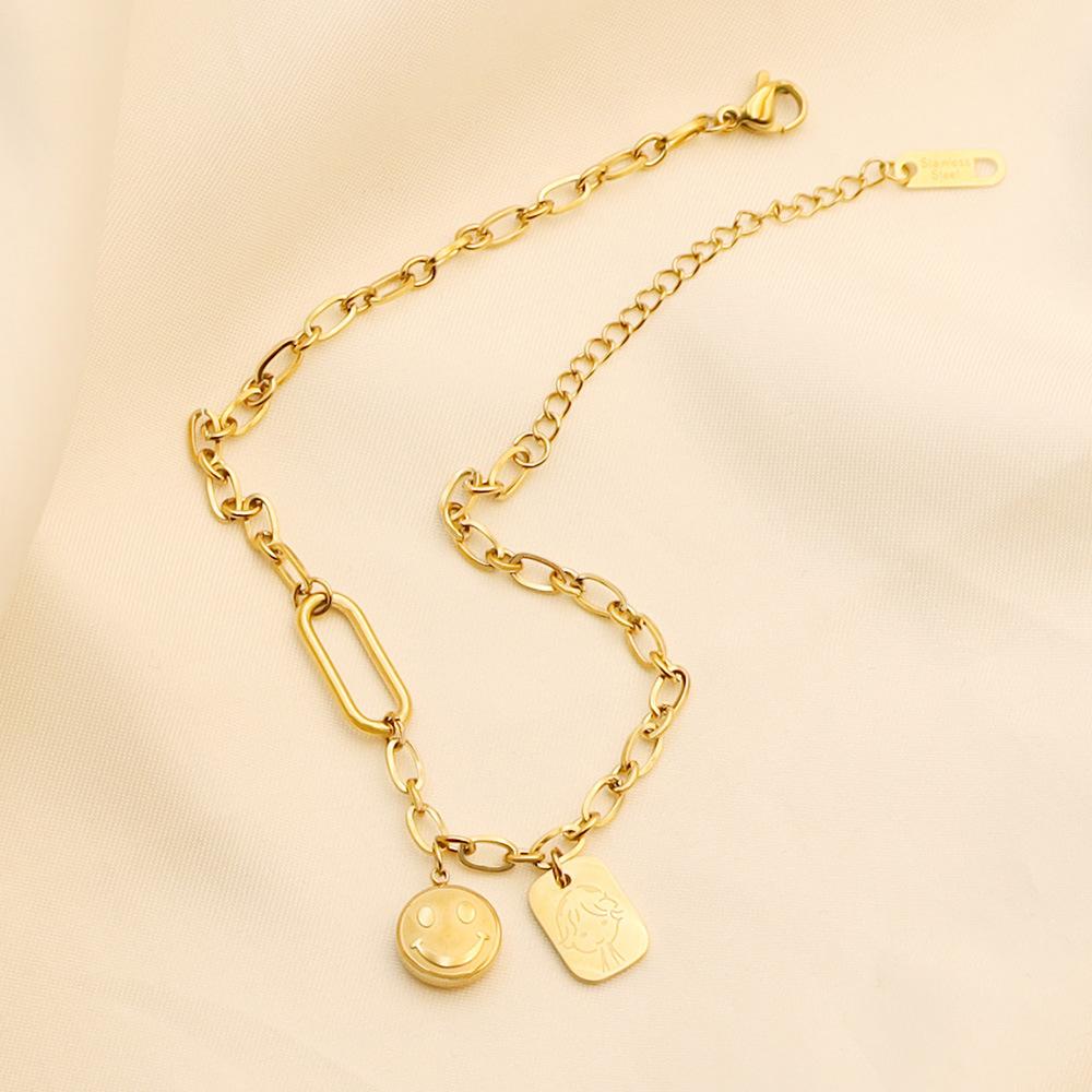 18K Gold Stainless Steel Foot Jewelry Does Not Fade Three-Dimensional Smiley Face Square Little Prince Pendant Anklet Jewelry