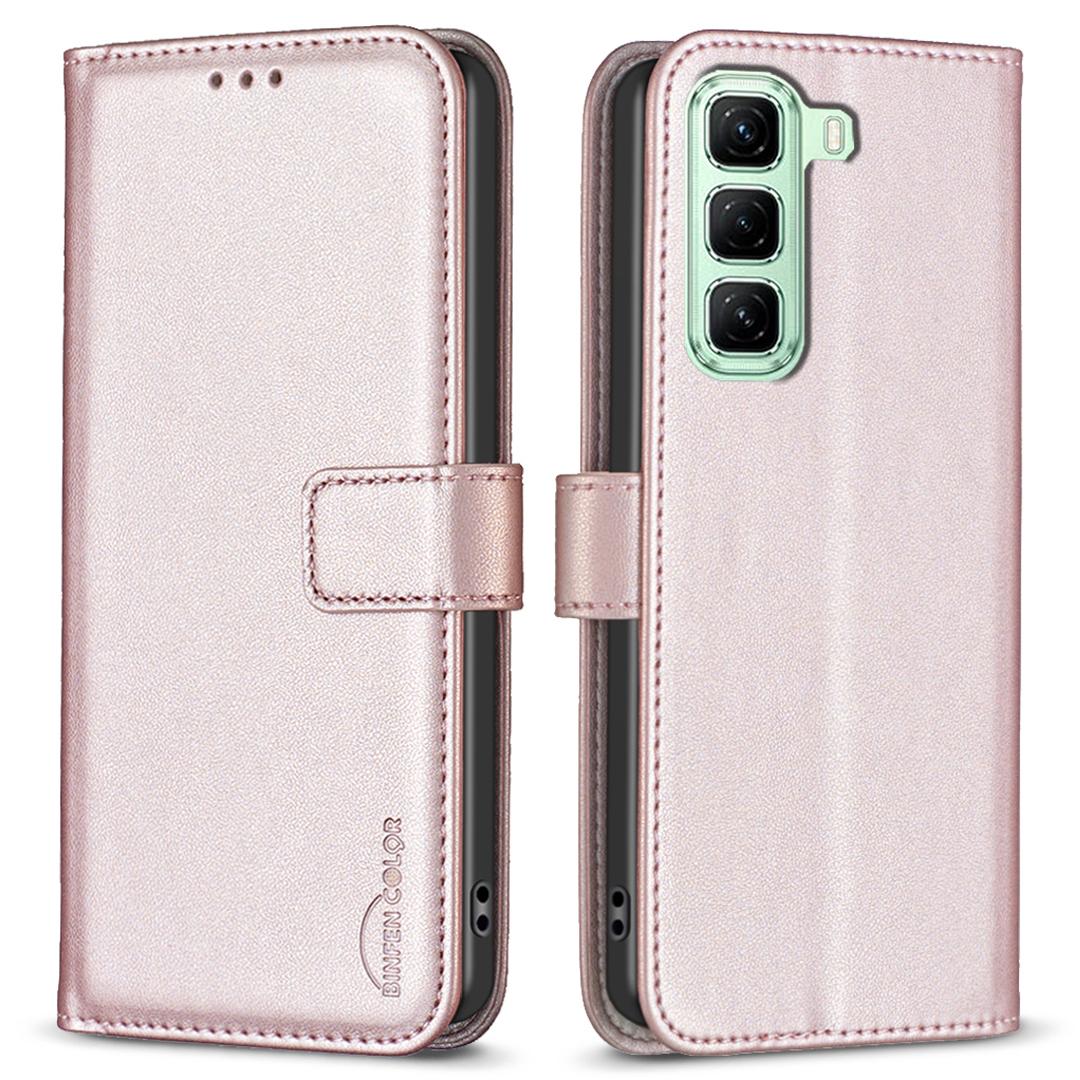 

BINFEN COLOR BF17 For Infinix Hot 50 4G Case Wallet Folio Flip Leather Cover Rose Gold