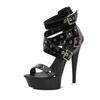 Fashion Summer 13cm Super High Heels Women Rivet Belt Buckle Punk Nightclub Heels Women Sexy Peep Toe Platform Sandalias De Mujer Slides