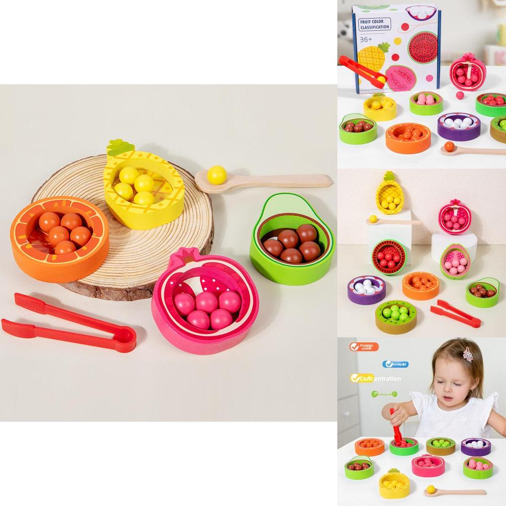 Wooden Kids Color Sorting Toy With Fruit Bead Clips For Early Education And Fine Motor Skills Development