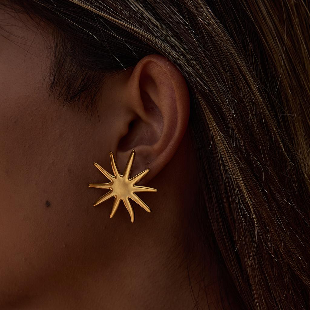  Fashion Stainless Steel Glossy Sunflower Earrings Fashion Trendy Waterproof PVD Gold Plated Daily Jewelry Gift