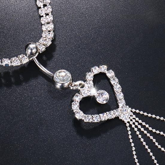 Waist Chain Heart Star Pendant Rhinestone Tassel Adjustable Length Belly Jewelry for Parties