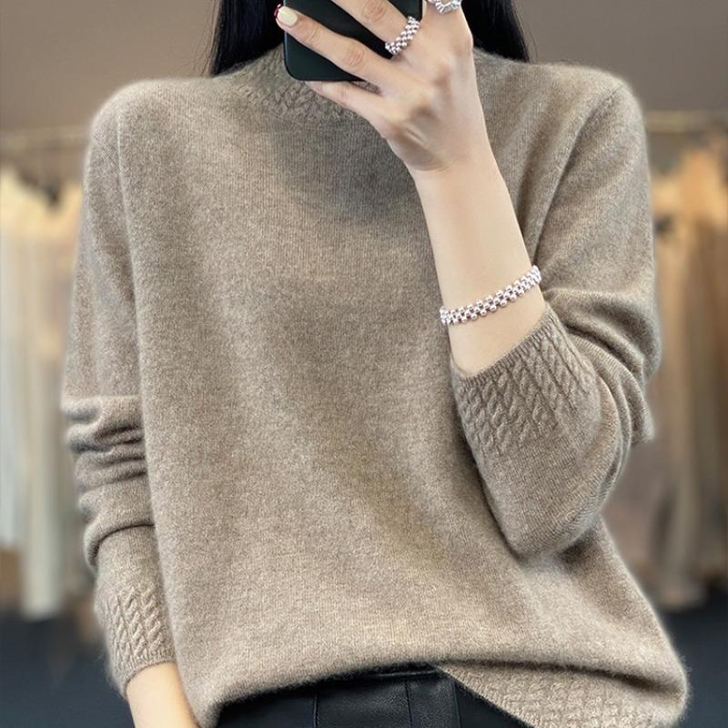 Half High Collar Base Autumn Knitted Sweater for Women Fashion Long Sleeve Loose Winter Pullovers Sweaters Women Casual Solid Ladies Knitwears 25656