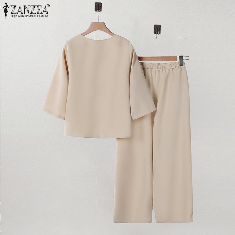 ZANZEA Set completo casual a due pezzi con camicetta e pantaloni da donna