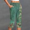 Women's Vintage Floral Print Button Pocket Trousers Slit High Waist Sports Yoga Casual  Pants