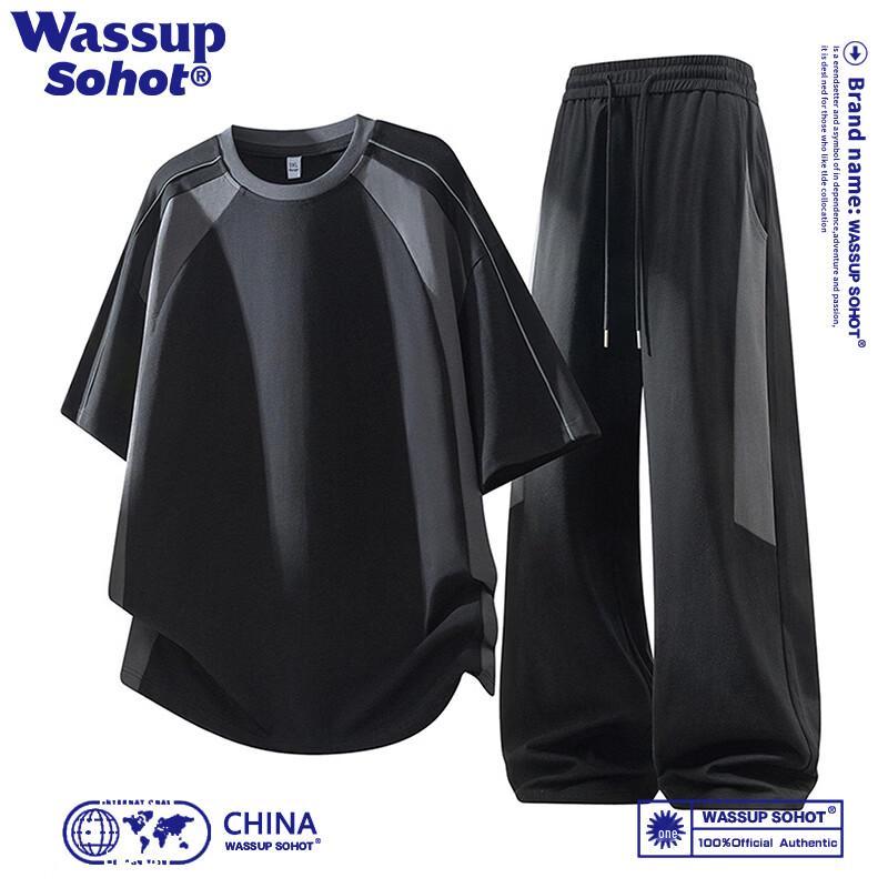 

Wassup Sohot Men s Color-Block Short Sleeve T-Shirt & Sweatpants Set M