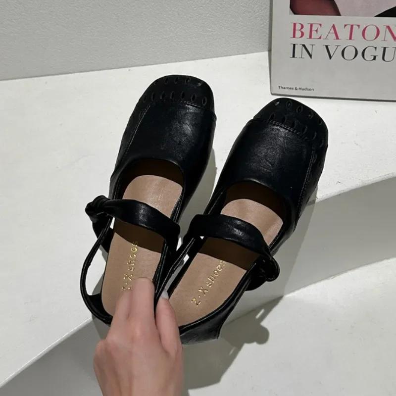 Women's Soft Bottom Mary Jane Sandals Summer Hollow Out Flat Ballet Style Shoes Korean Style Solid Color Slip-On Single Shoes