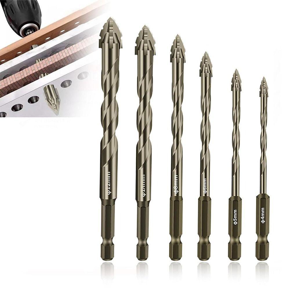 Four-Edged Tile Drill Bit Serrated Hexagonal Shank Drill Bit Set  Drilling Tool