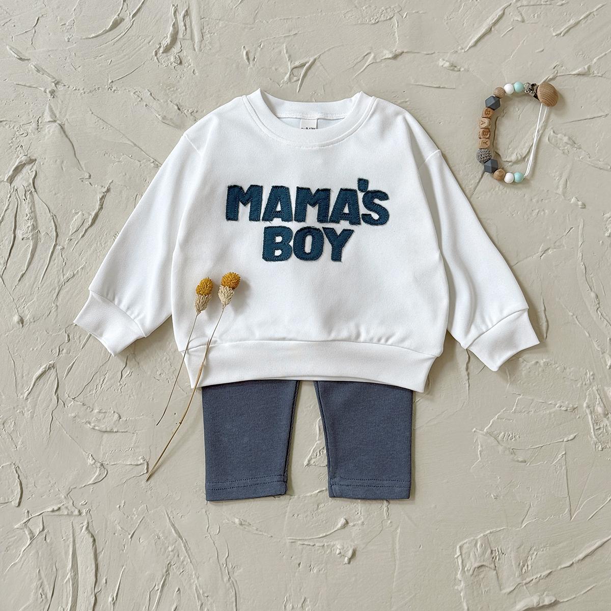 Baby Boy Clothes MAMA S BOY Sets Fall Baby Girl Infant Outfit Sweatshirt Top Pants 2Pcs Long Sleeve Winter Warm Infant Suit 6-9M синий
