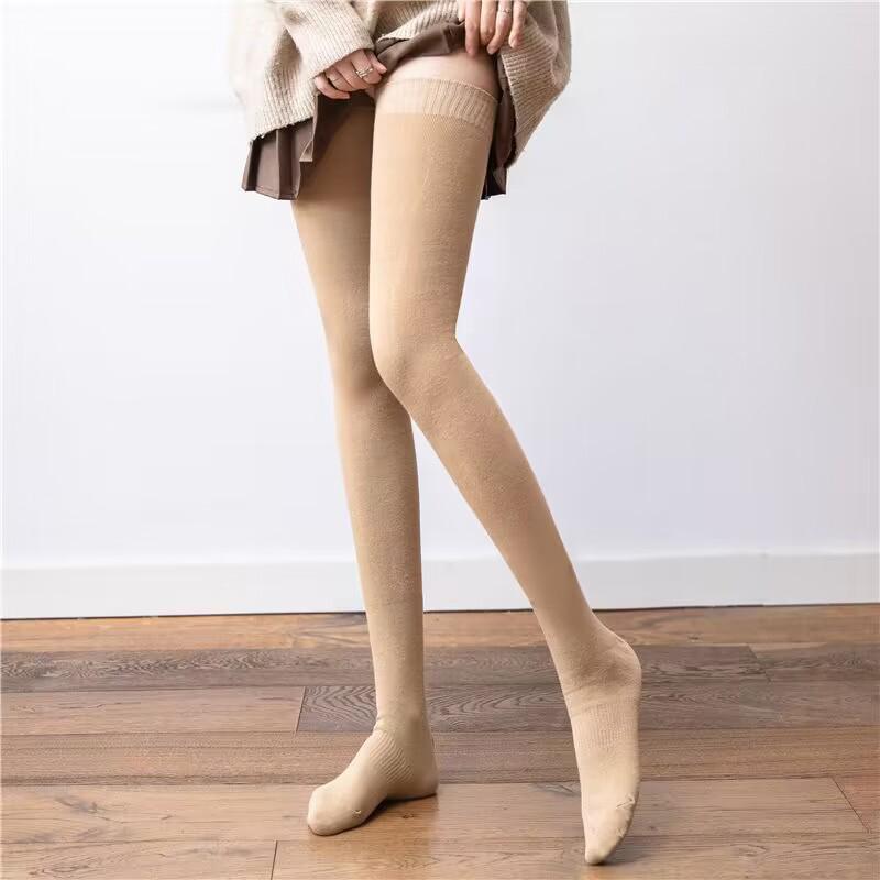 Warme Ultra-Langstrümpfe 80cm Oberschenkelstrumpf Gestrickt Rutschfest Hohe Jk-Socken Für Winter Frühling Herbst Freizeit Warme Socken One Size beige