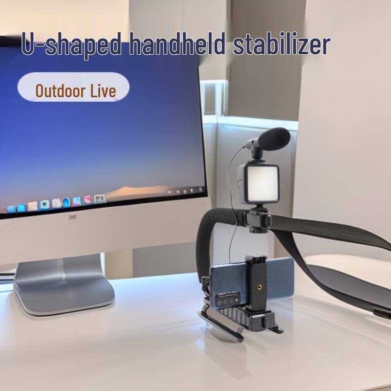 Action Camera Stabilizer with LED Light for Outdoor Live Streaming and Photography