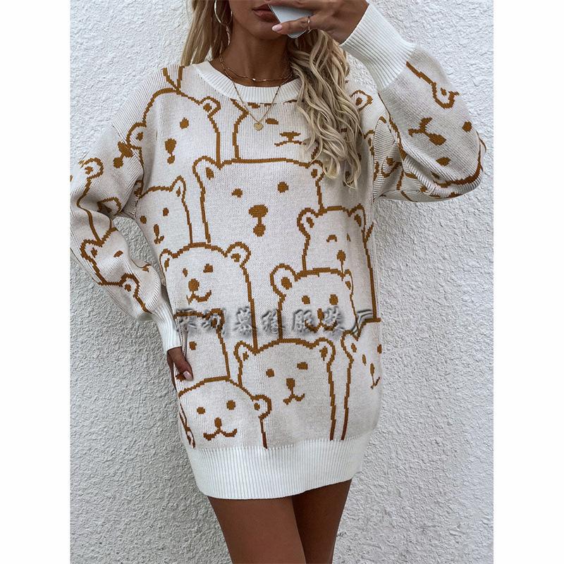 

Зимний новый женский свободный вязаный свитер с круглым вырезом и принтом S белый