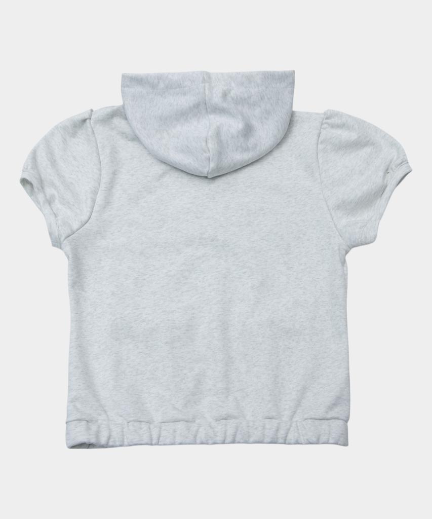 Some Place Angel Hoodie Check Contrast Detail Pocket Drawstring Puff Short Sleeve Zip-Up Hoodie [Baekmerange]